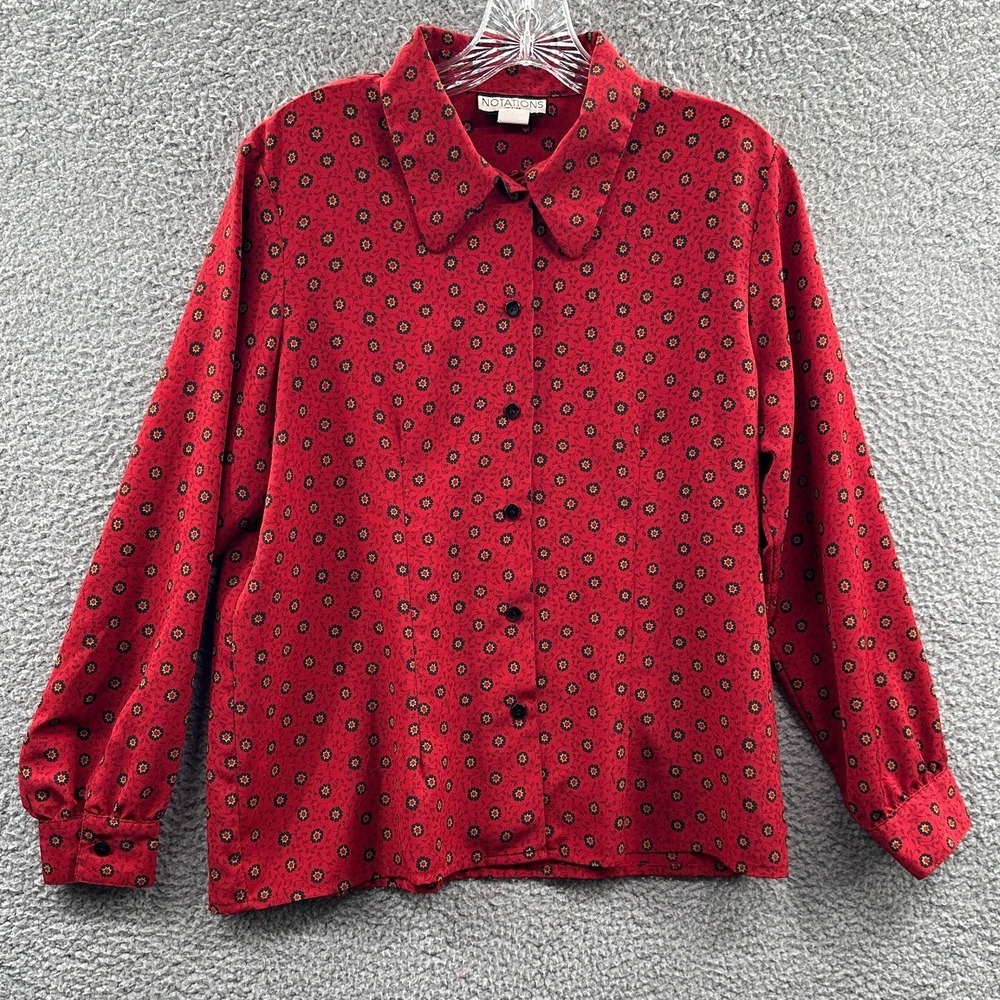 Vintage Womens Button Front Blouse Petite 10 90s Foulard Medallion Cottage Retro